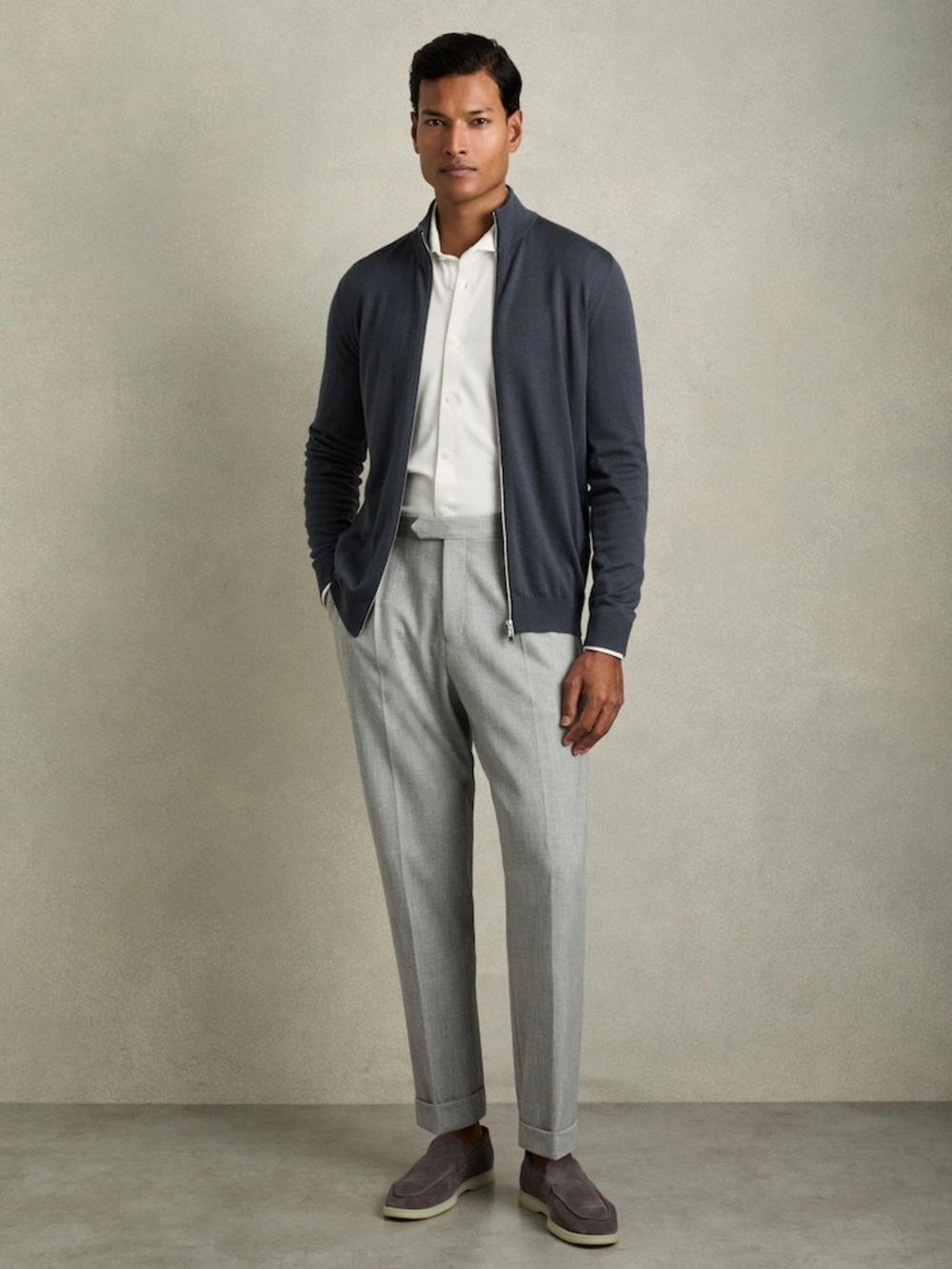 UNTUCKIT Men's Small Charcoal‎ Gray Full-Zip Merino Wool Cardigan